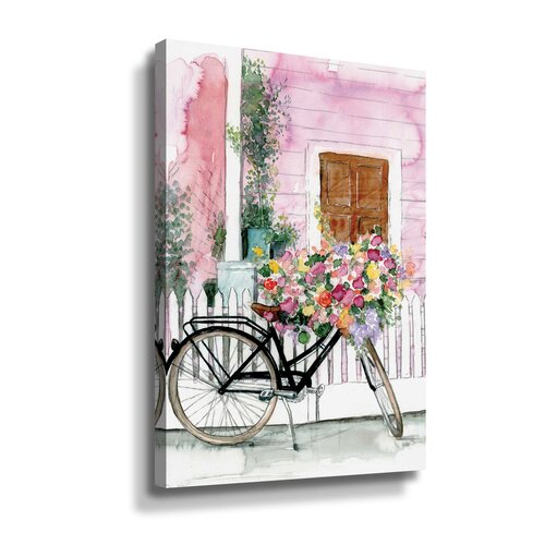 Pink Spring Bike Ride On Canvas By Portfolio Dogwood Painting 